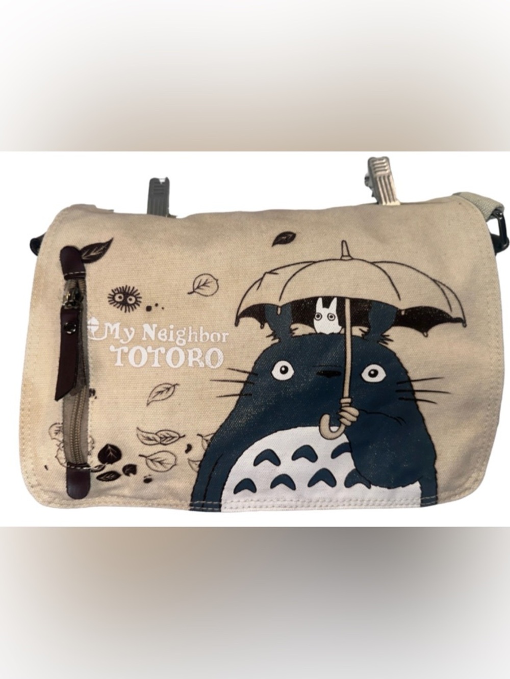 Hot Topic Beige Canvas 'My Neighbor Totoro' Crossbody Bag with Navy Print - Picture 6 of 8